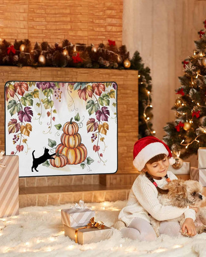 Fall Magnetic Fireplace Cover, Fireplace Draft Blocker, Pumpkins Cat Maple Leaf Thanksgiving Fireplaces Blanket for Heat Loss/Cold Air, Fireplaces Draft Stopper Cover for Inside 36''x27''