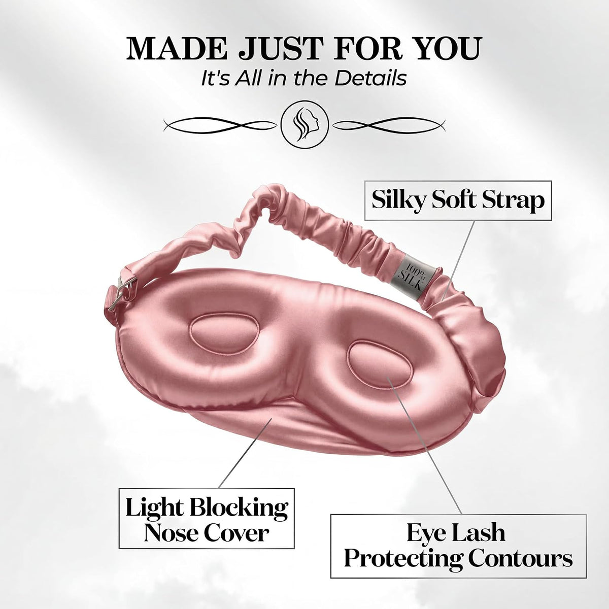 SLEEP SANCTUARY 100% Pure Mulberry Silk Sleep Mask - 22 Momme Light Blocking 3D Contour Silk Eye Mask for Sleeping - Secure Fit for Side Sleepers, Women & Men - Cloud Soft (Misty Blue)