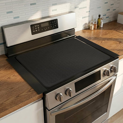 Silicone Stove Gap Covers with Stainless Steel, Oven Gap Filler Seals Gaps Between Stovetop and Counter, Stove Gap Guards Range Trim Kit, Easy to Clean Stove Gap Guard (Black 2 Pack,25")