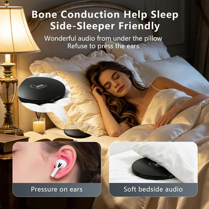 Pillow Speakers for Sleeping,Bone Conduction Speaker,Bluetooth Built-in White Noise Sleep Speaker with TF/Micro SD Offline, Auto-Off Timer,Can Work for 8 Hours,Black