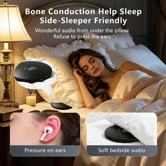 Pillow Speakers for Sleeping,Bone Conduction Speaker,Bluetooth Built-in White Noise Sleep Speaker with TF/Micro SD Offline, Auto-Off Timer,Can Work for 8 Hours,Black