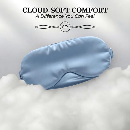 SLEEP SANCTUARY 100% Pure Mulberry Silk Sleep Mask - 22 Momme Light Blocking 3D Contour Silk Eye Mask for Sleeping - Secure Fit for Side Sleepers, Women & Men - Cloud Soft (Misty Blue)