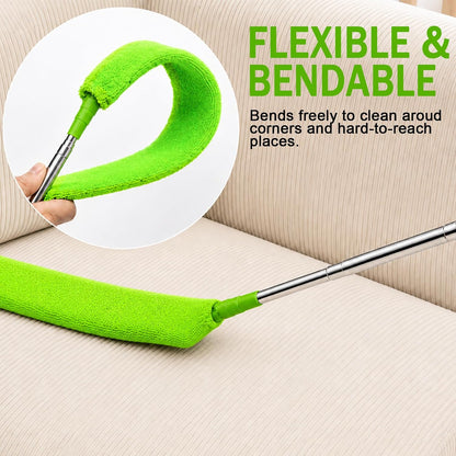 Retractable Gap Dust Cleaner with Extension Pole & 3 Microfiber Cloths | Cleaning Tools with 3 Microfiber Dusting Cloths | Long Handle Duster 30-100'' | Under Refrigerator Furniture Appliance Blue