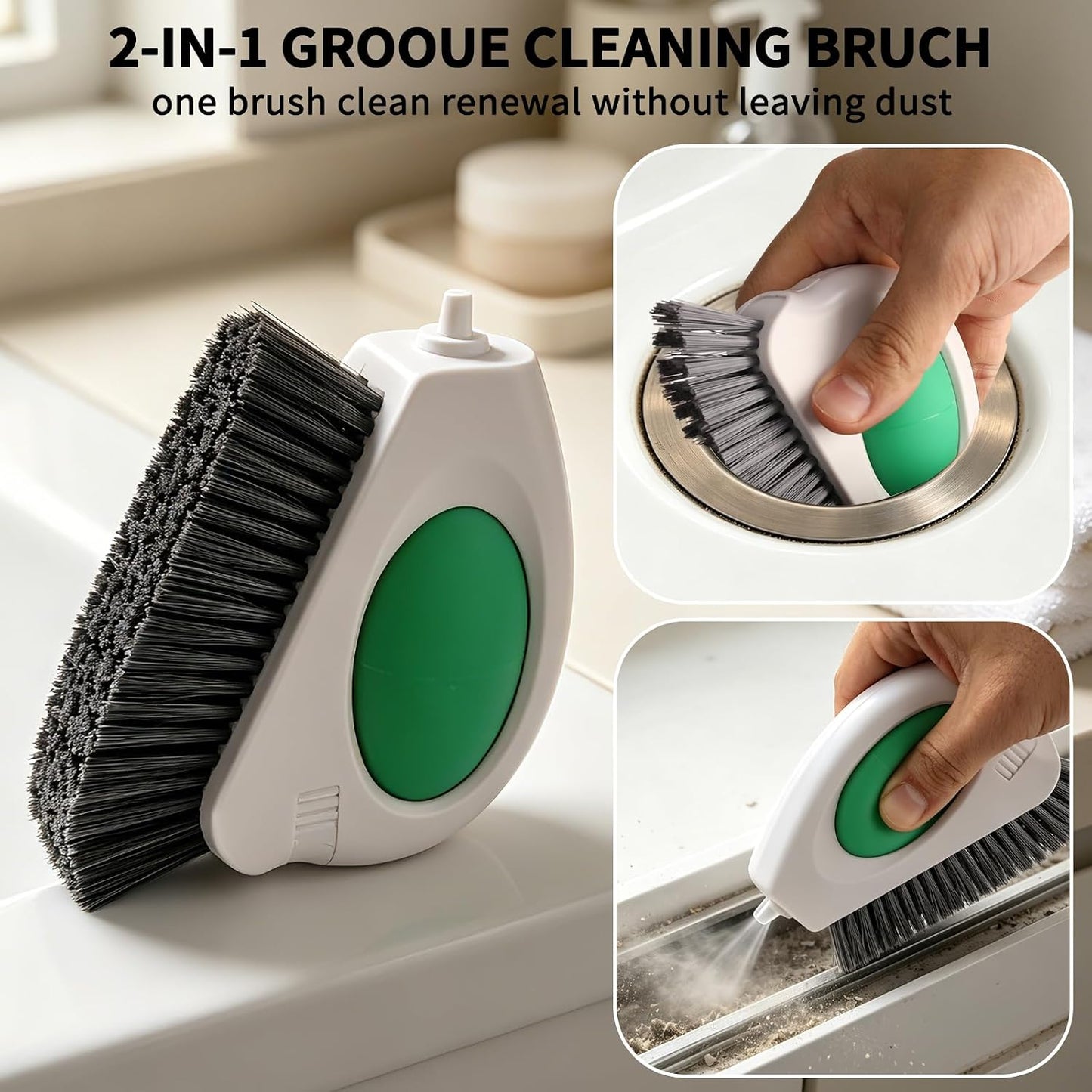 Allinside 2 in 1 Groove Cleaning Brush, Window Track Cleaning Tools with Soft Air Bulb, Press-to-Blow Crevice Cleaner for Sliding Door Tracks, Window Sills, Keyboards and Tight Spaces