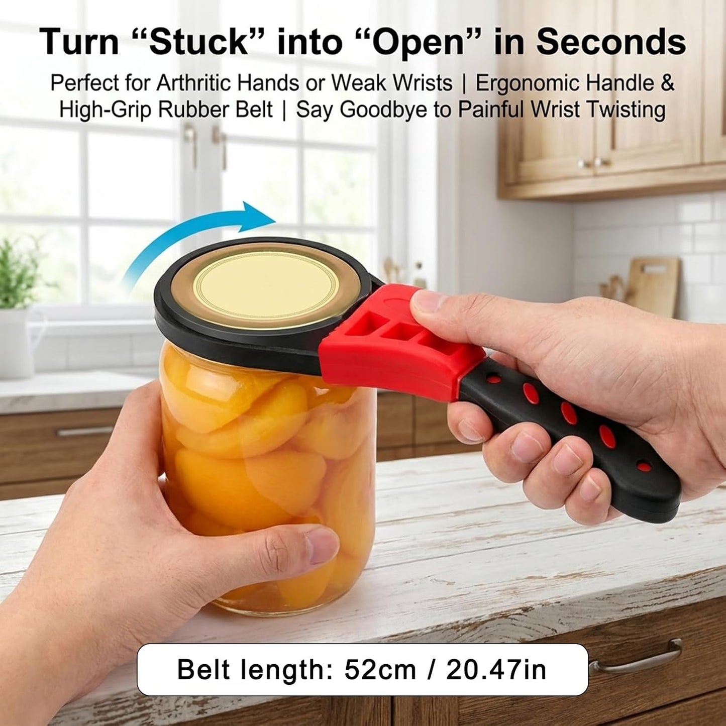 Jar Opener, Adjustable Bottle and Jar Opener for Weak Hands, Multifunctional Belt Wrench Can Open Tool, No-n Slip Rubber Strap Wrench for Plumbing,Sink,Faucet(COLOR:red)