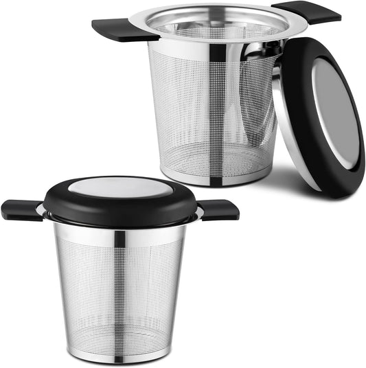 2 Pack Tea Infusers For Loose Tea, Stainless Steel Mesh With Lid | 304 Stainless Steel, Fine Mesh Basket, Large Capacity, Cup And Teapot Fit, Lid Doubles As Drip Tray