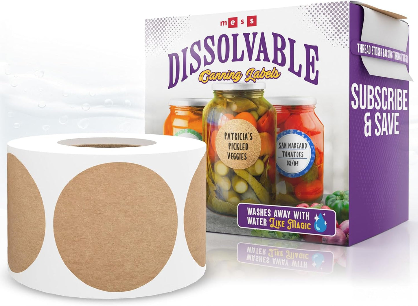 Dissolvable Canning Labels 0.5in Round, Removable Kraft Mason Jar Stickers | Water soluble, no residue, write on with pen, 200 per pack, jam, preserves, pantry, freezer, spice bottles, food storage