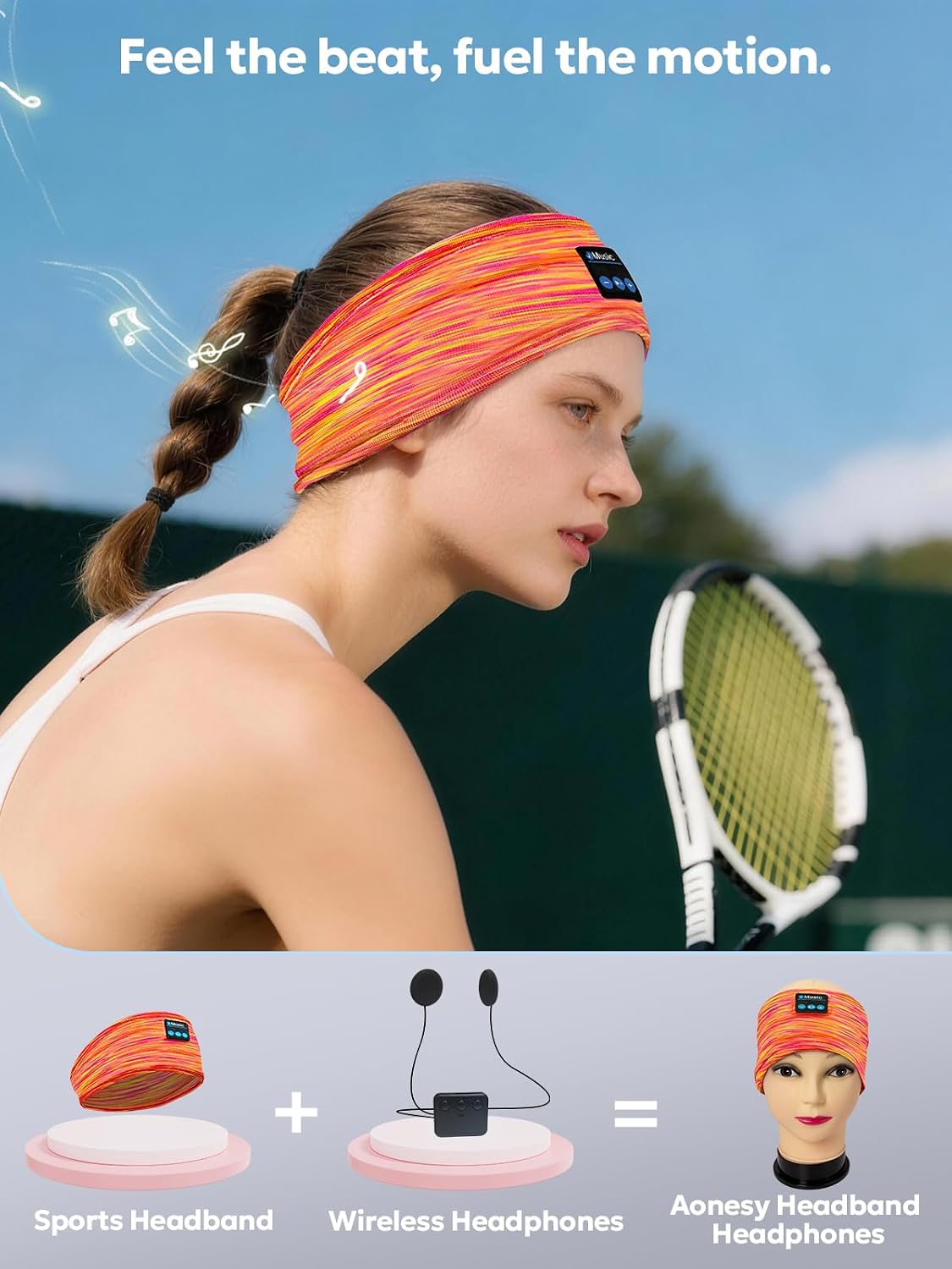 AONESY Bluetooth Headband for Sleeping, Headband Headphones for Side Sleepers & Sports, Washable & Wireless Music Headband with Secure Fit for Running, Workout, Gym, Yoga - Great Gift