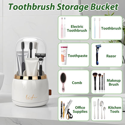 360 Rotating Toothbrush Holders for Bathrooms, 7-Slot Toothbrush Holder with Cover & Drainage, Bathroom Countertop Organizer for Electric Toothbrushes, Toothpaste & Makeup Brushes