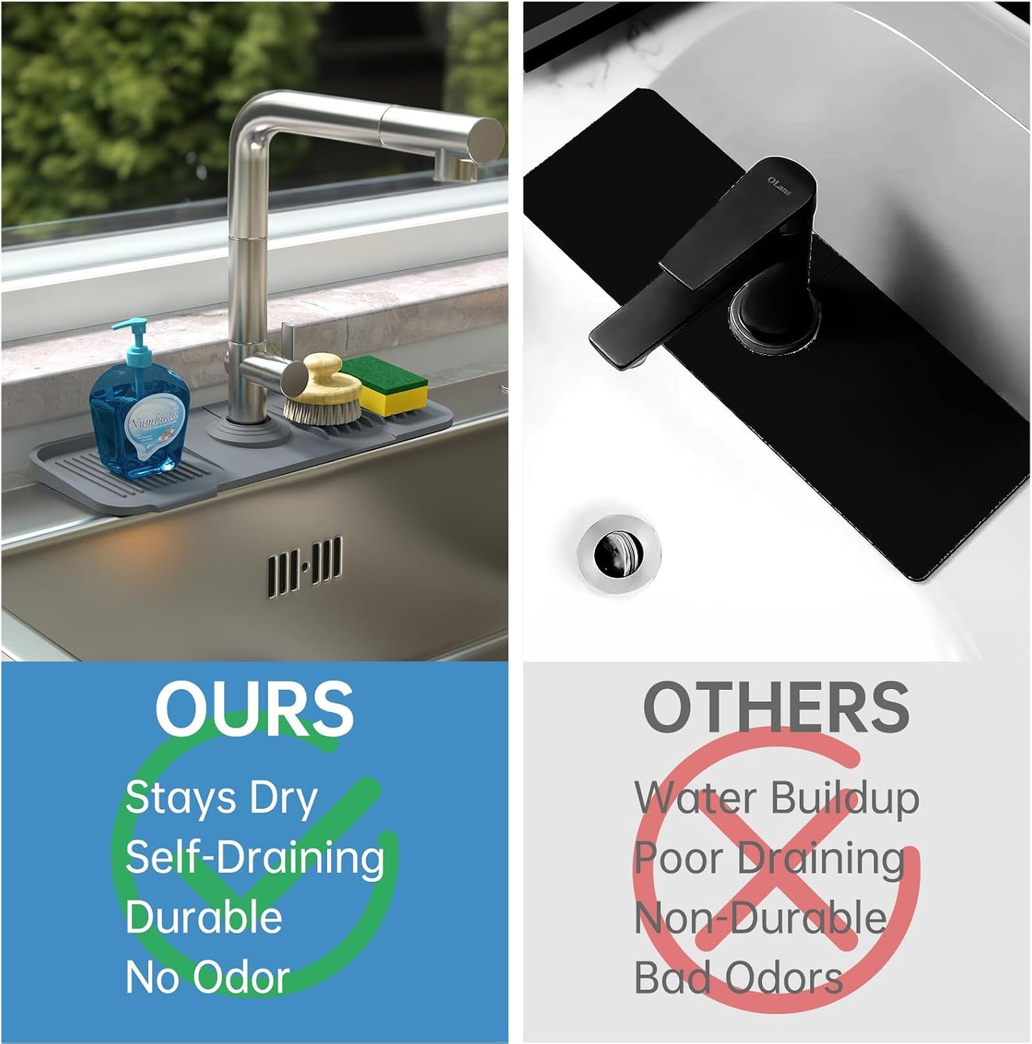 NiHome Silicone Faucet Splash Guard, Kitchen Sink Splash Guard, Sink Protectors for Kitchen Sink, Faucet Mat for RV Bathroom Laundry Room Kitchen, Fits Faucets up to 2.5 Inches