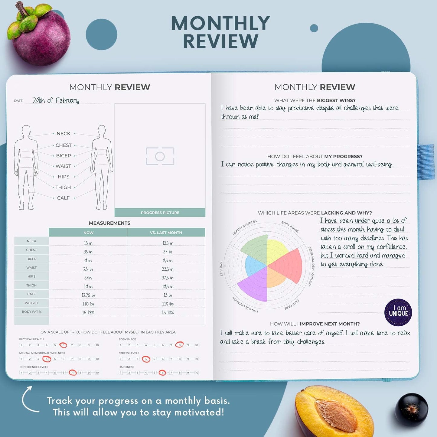 Clever Fox Wellness Planner & Food Journal for Weight Loss, A5 Orange | 5.8"x8.3" nutrition & exercise tracker for women tracking meals, diet & symptom diary, calorie counter notebook, stickers