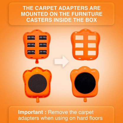 Heavy Duty Furniture Lifter & Moving Kit – Lift & Glide Couches, Beds, Appliances with Ease – 4 Roller Sliders (660 lbs Each), Adjustable Height Lifter, Carpet Adapters for All Floors