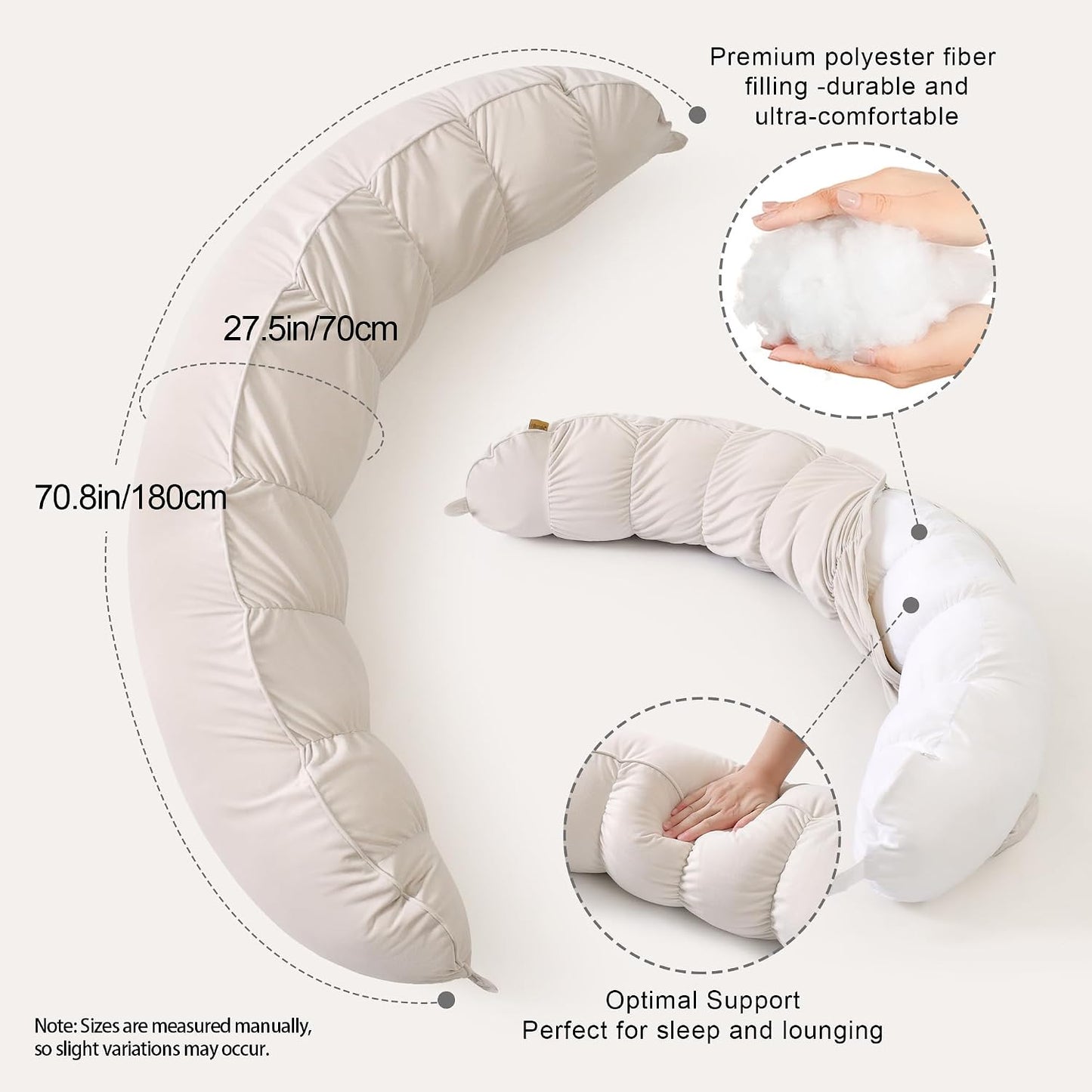 Peallow(Pat. Pend) – Long Round Body Pillow for Adults, Bolster Pillow for Sleeping, Soft and Supportive Pillow for Sleeping & Lumbar Support (Green-White, 29.5")