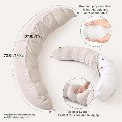 Peallow(Pat. Pend) – Long Round Body Pillow for Adults, Bolster Pillow for Sleeping, Soft and Supportive Pillow for Sleeping & Lumbar Support (Green-White, 29.5")