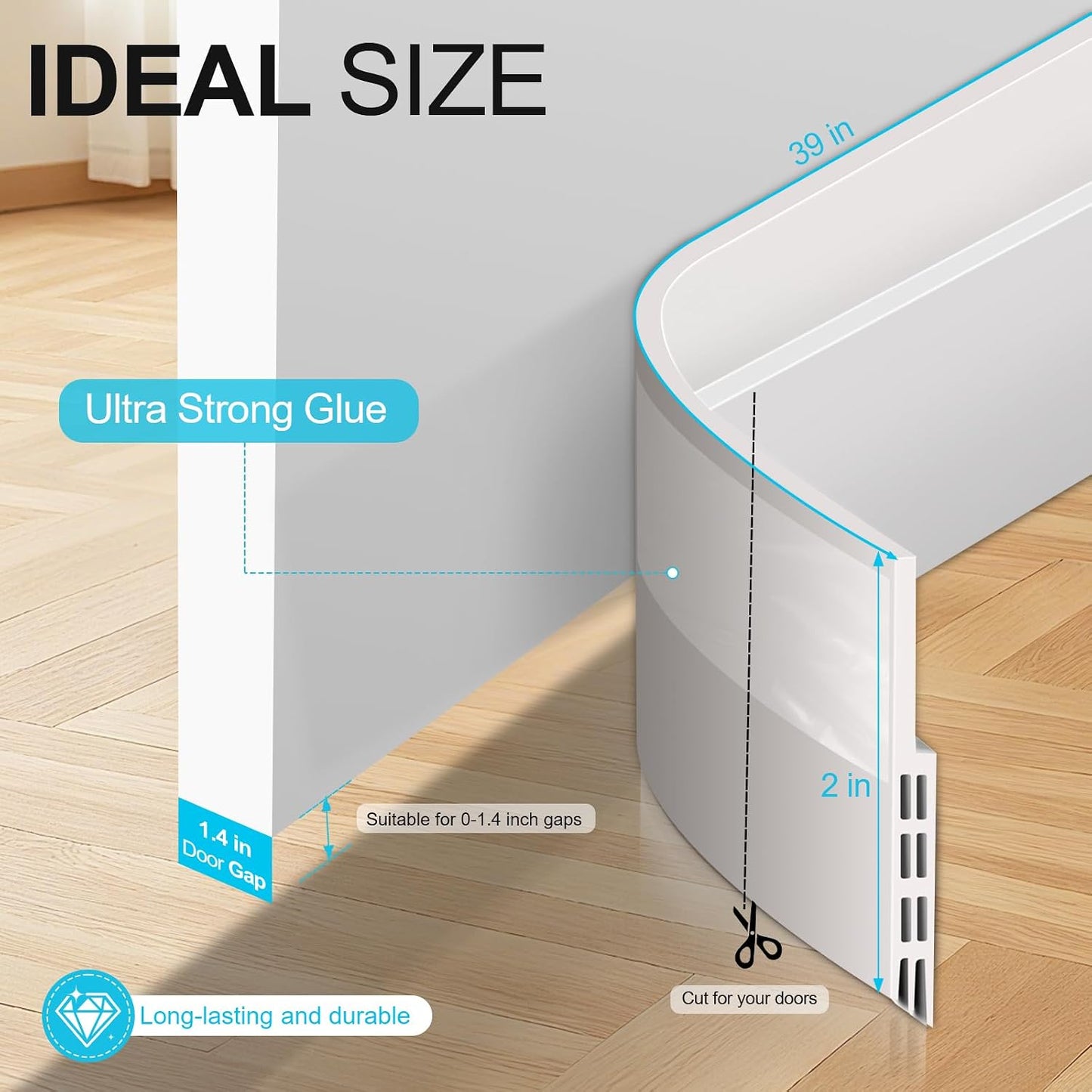 Adjustable Under Door Draft Stopper Filler Seal Blocker, 2 Pack | Door Seal Weather Stripping Gap Filler Blocks Noise Light Dust Cold Air for Bottom of Exterior & Interior Doors