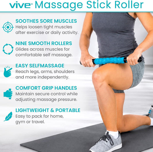 Vive Massage Stick Roller for Muscle, Back, Legs - Deep Tissue Body Fascia
