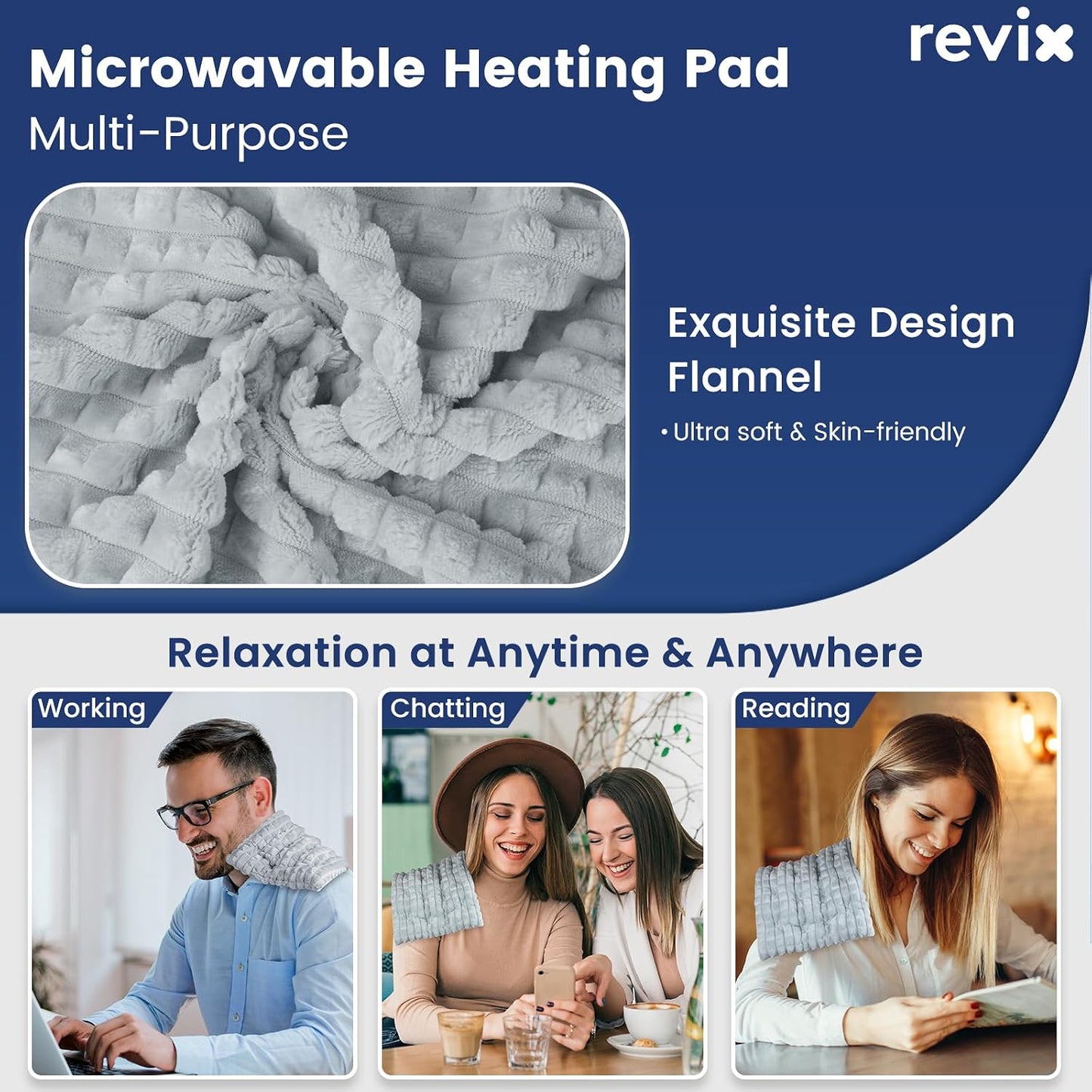 REVIX Microwave Heating Pad, 8 * 14" Flaxseeds Heating Pads Microwavable Moist Heat Therapy for Muscle, Joints, Neck Shoulder, Weighted Hot Pack Warm Compress