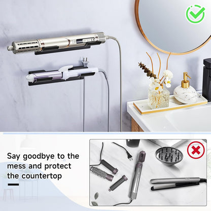 2 PCS Wall Mount Curling Iron Holder and Hair Tool Organizer with Adhesive, Multifunctional Hot Flat Iron and Hair Straightener Holder Storage Stand for Vanity, Cabinet and Wall, White