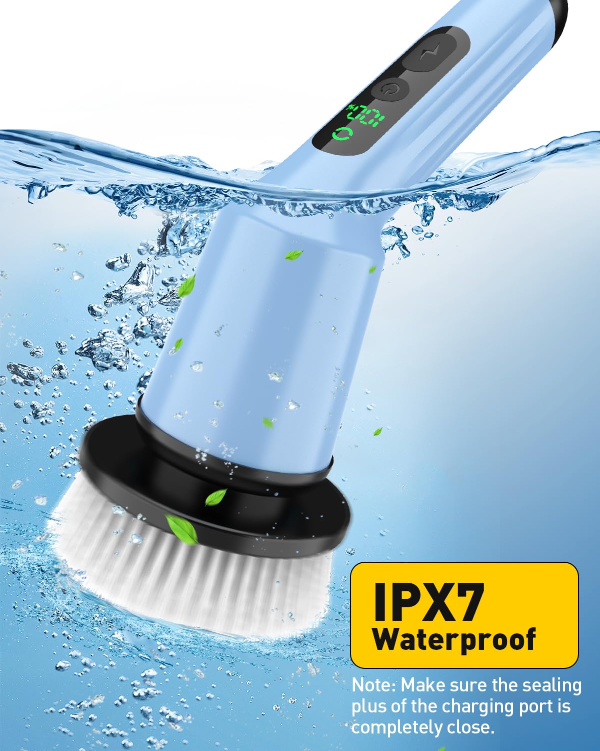 Electric Spin Scrubber for Bathroom, Shower Scrubber with Long Handle | Shower Cleaner Brushes, IPX7 Waterproof & 2 Speed, 3 Brush Heads, 90min Runtime, Bathroom Cleaning Supplies for Toilet Tub