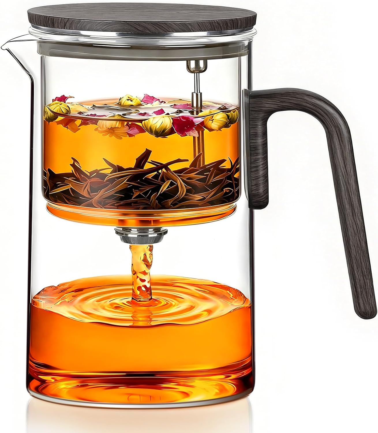 ZENS Magnetic Glass Infuser Teapot for Loose Tea, 27oz Walnut Wood Handle | Magic Teapot with Infuser, Echanted Tea Maker, Mess-Free Loose Leaf Tea Diffusers for Tea lover Gifts