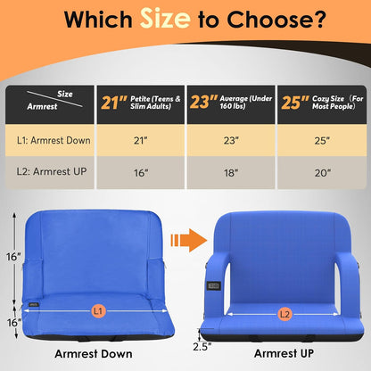 HOPERAN 25in Heated Stadium Seats for Bleachers, Dual Control, 2 PCS, Black | Independent Seat & Back 3 Level Heat (NO Battery), Soft Cushion, 6 Recliner, Anti-Slip, Side Pockets, Backpack Straps