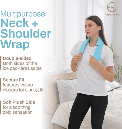 Neck Ice Pack Wrap with 2 Reusable Gel Ice Packs, Flexible Ice Wrap for Neck, Shoulders, Knees, Wrists, Soft Cooling Towel Compress for Post Surgery, Tonsillectomy, Migraine, Sore Muscle Pain Relief