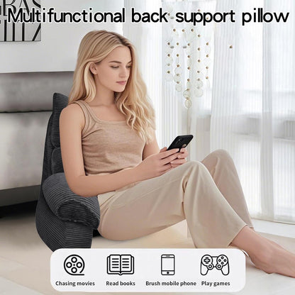 Reading Pillow for Bed with Arms, Back Support, Memory Foam（Grey Black）