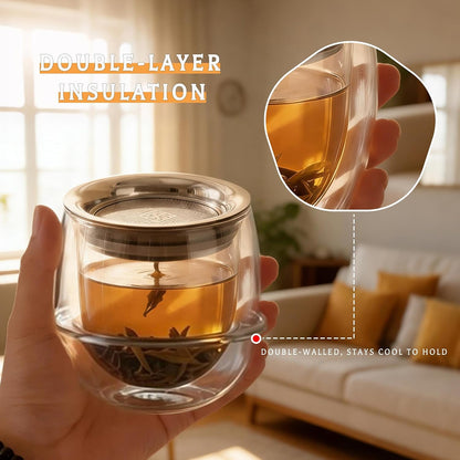 Double-Layer Insulation Glass Teapot with Infuser | Tea Infuser Bottle for Loose Leaf Tea, Portable Tea Maker,Travel Tea Mug, Hot Tea Tumbler, Office & Home & camping