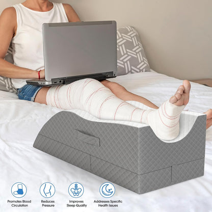 TranquilRelax Leg Elevation Pillows for After Surgery, Wedge Pillow, Grey | Memory Foam, All-around Knee & Ankle Support for Swelling, Height-adjustable, Nop-Slip Bottom, Washable Cover, Single-leg