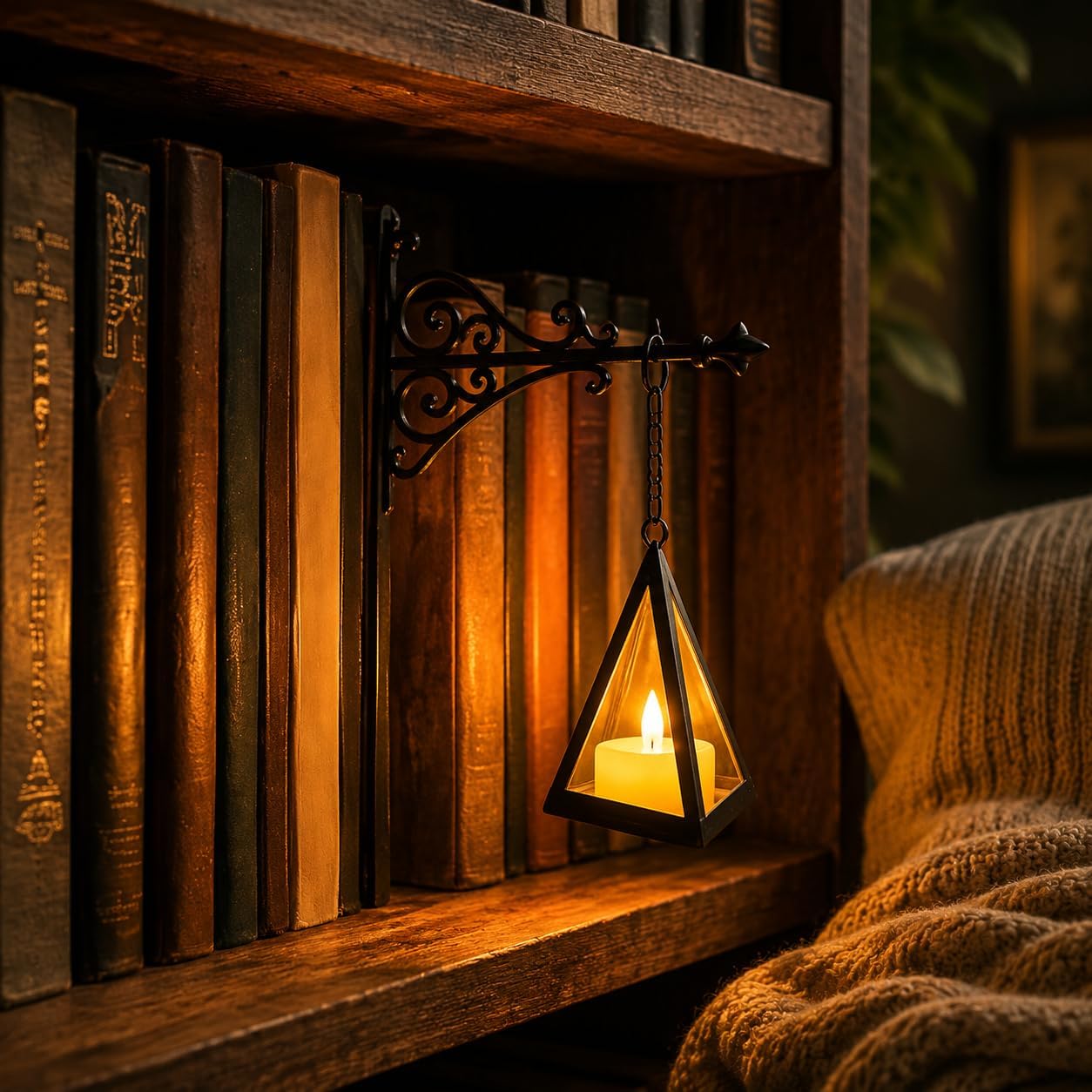 Library Lantern-Decorative Bookshelf Lighting, Mini Bookshelf Lamp Slides Between Books, Warm Amber LED Bookshelf Lights for Book Nook, Shelf Decor Gift for Book Lovers(Classic Lantern)