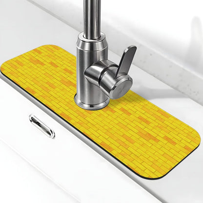 Aquamarine Blue Mexican Tiles Faucet Splash Guard Mat for Kitchen Sink 15x5.5" - Colors B