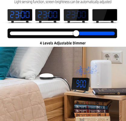 Electronic Vibration Alarm Clock with Super Loud Bed Shaker Memory Function Adjustable Brightness Volume 10 Songs Dual Alarm for Heavy Sleepers Bedroom Desk