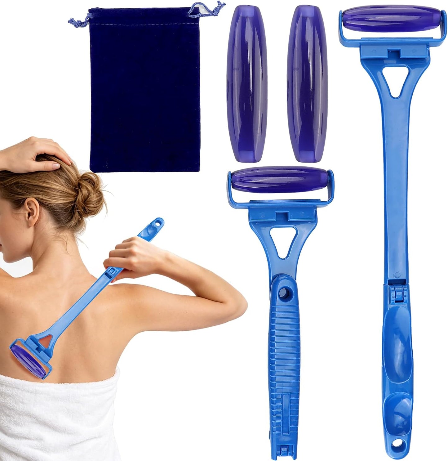 Foldable Manual Leg Massage Rollers for Back, Portable Back Massage Rollers | Women Leg Massage Roller, 3 Rollers with Storage Bag, Dual Hot and Cold Use Body Roller for Leg Facial Muscle Relaxation Blue