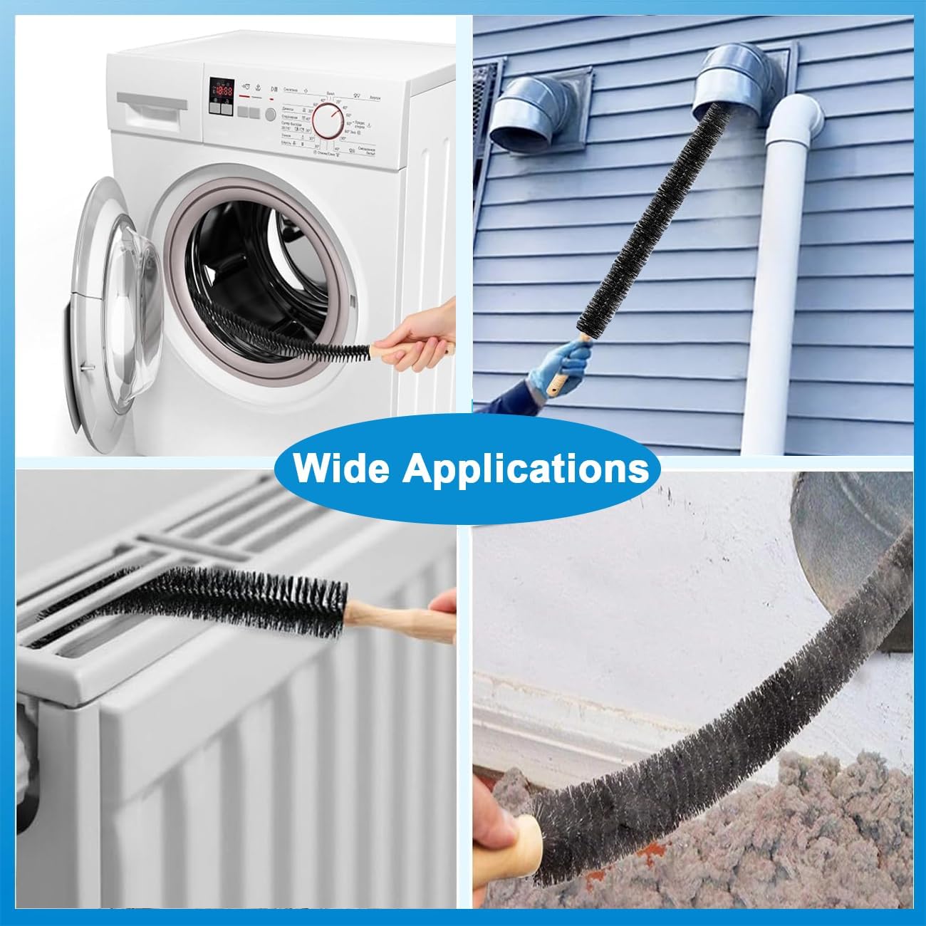 Dryer Vent Cleaner Brush, Flexible Vacuum Dryer Lint Refrigerator Coil Cleaning Brush Lint Trap Cleaning Removal Tool for Trap and Duct, Wood Handle