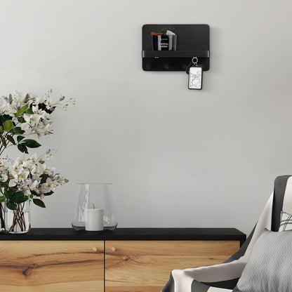 Nekon Key Holder for Wall with Shelf, Pine Wooden Key Hanger, Black | Small Wall Mounted Key Holder with 4 Hooks, Farmhouse Wall Organizer for Home Entryway & Apartment
