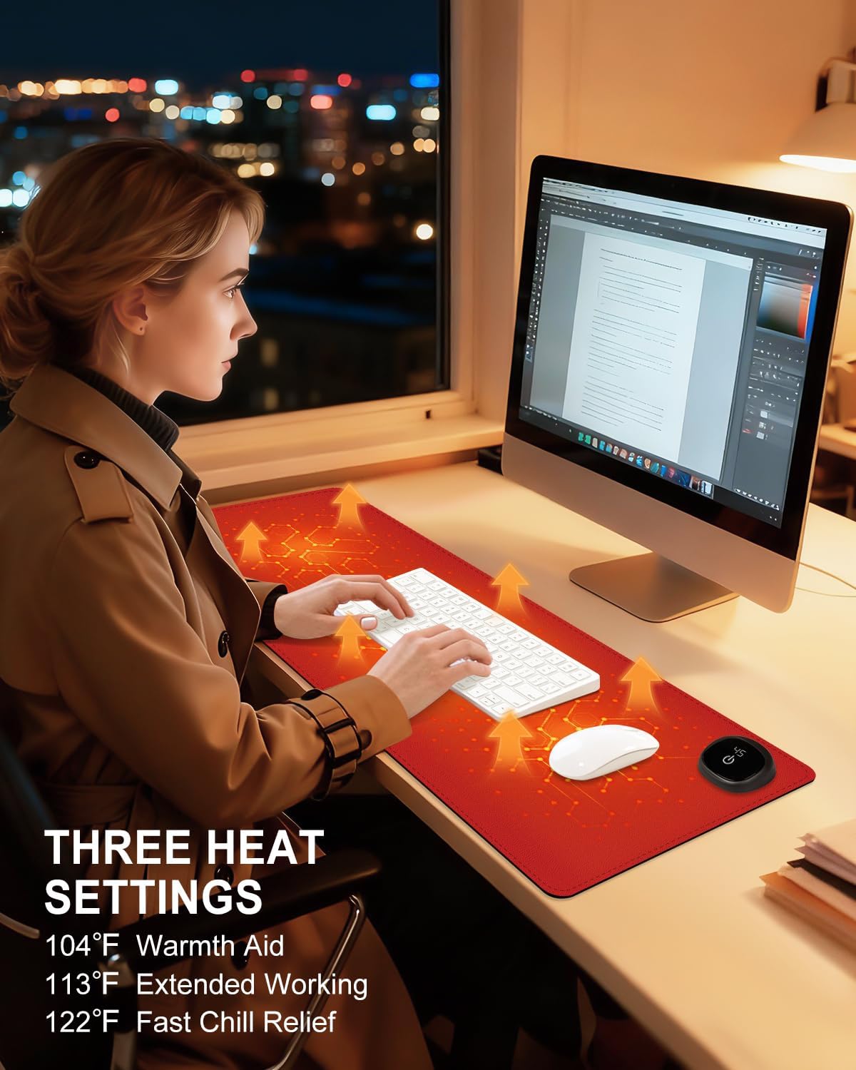 Heated Desk Pad, 31.5" x 13" Leather Non-Slip Warm Desk Pad, Large Mouse Mat with 3 Levels Heating & 3 Hours Auto Shut-Off, Hand and Foot Warmer for Office, Home, White