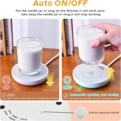 ASAWASA 2PCS Smart Candle Warmer for Large Jar, Coffee Mug Warmers, with Gravity Switch Auto Shut-On/Off, Safely and evenly Release The Aroma, Keep The Drink Warmth, Best Ideals Valentines Day Gifts