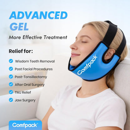 Comfpack Wisdom Teeth Ice Pack Head Wrap,Soft Double Side Jaw Face Ice Pack | Extra Large Jaw & Chin Ice Pack, Reusable Gel Hot Cold Therapy for TMJ, Oral Surgery, Face Swelling, Tonsillectomy Recovery