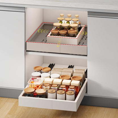 Fokyfok Pull Out Cabinet Organizer,23"-31"W,17"-24"D,Expandable,Adhesive | No Drill,5 Rails,Adjustable Slide out Drawers for Kitchen,Pantry,Roll out Shelves,Cabinets Without Lip,Framless,White,1PC