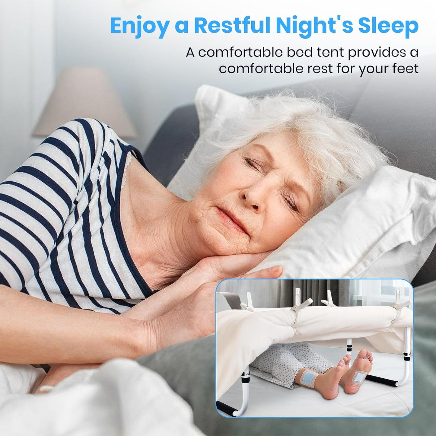 Blanket Lifter for Feet - Blanket Lifters for Foot of Bed, Adjustable 20-29 Inch Height with 4 Non-Slip Clips, Multi-Use Bed Support for Enhanced Foot, Toe, Leg and Knee Comfort