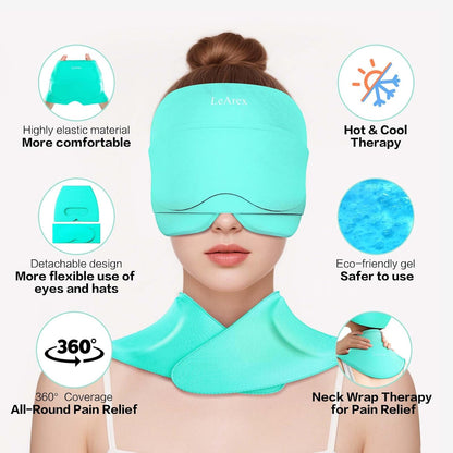 3 in 1 Migraine Relief Cap Neck Ice Pack Wrap Gel and Ice Eye Masks, Detachable Ice Caps with Eyes Masks, Hot and Cold Therapy for Relief of Headaches, Stiff Neck and Eye Fatigue (Purple)