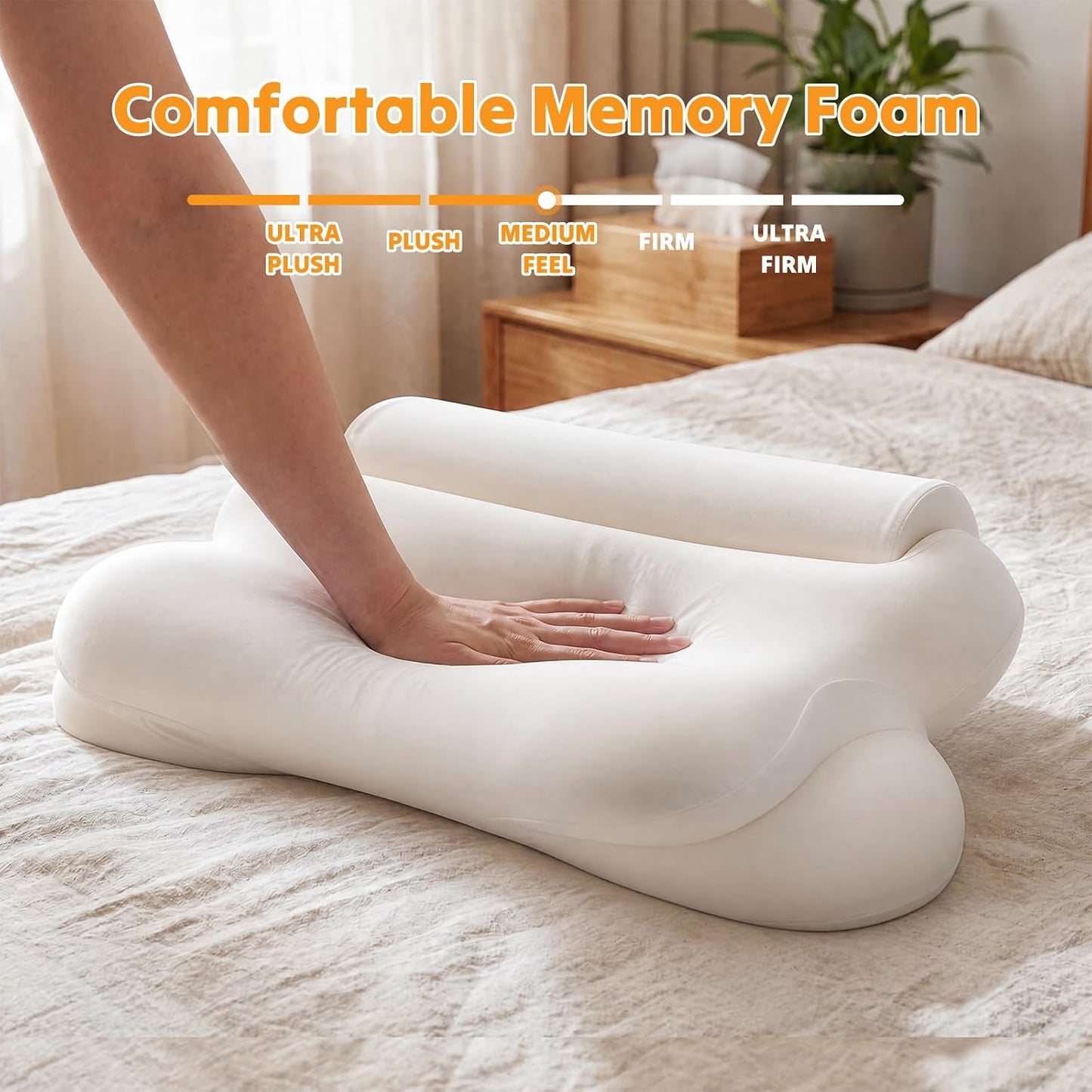 Sweetcrispy Cervical Pillow for Neck Pain, Ergonomic Contour Memory Foam Pillow with Detachable Roll Support, Cooling Breathable Cover for Side Back Stomach Sleepers