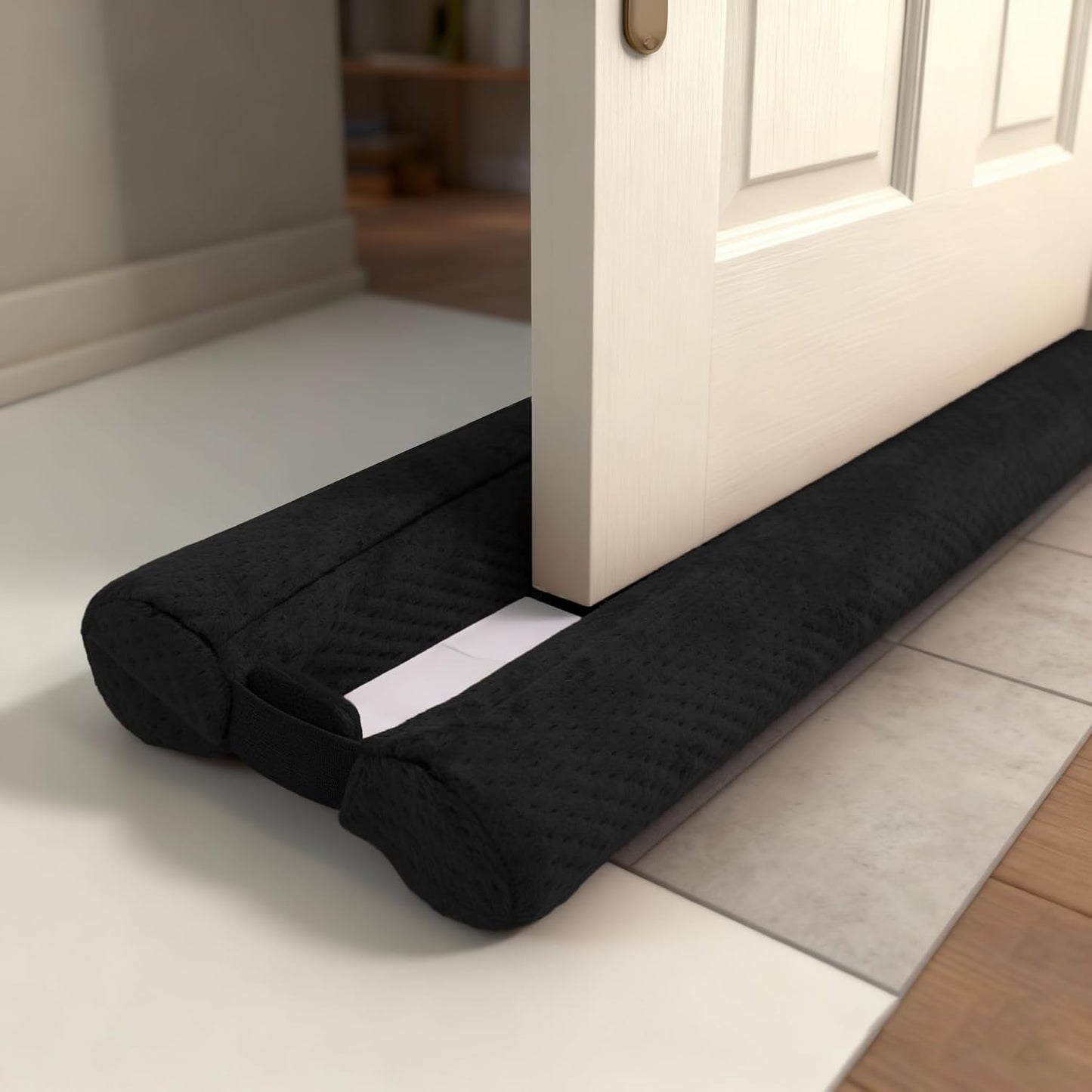 Under Door Draft Stopper, Draft Stopper for Bottom of Door, Adjustable 30-36 Inch Door Draft Blocker, Under Door Gap Filler, Easy Install Door Seal, Helps Reduce Drafts, Noise and Heat Loss Black
