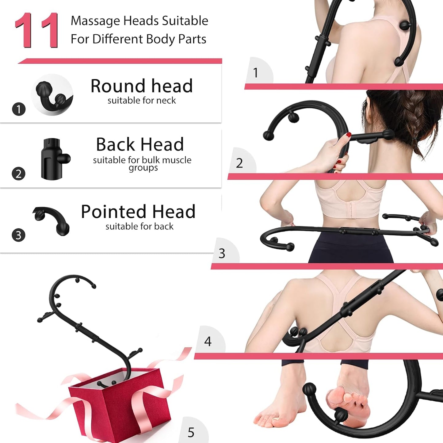 Back Massager for Pain Relief Deep Tissue - Massage Trigger Point Cane,Massage Stick for Pain Relief,Muscle Release Tool Self Massage Hook Cane for Women & Men(Black)