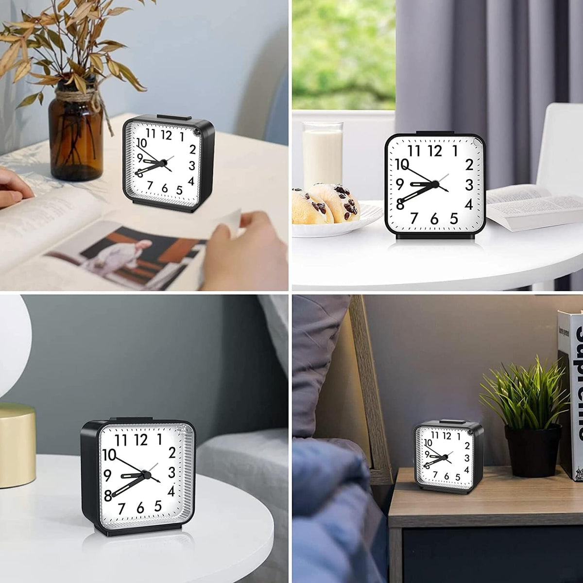 AMIR Analog Silent Non Ticking Small Clock, Travel Analog Alarm Clock