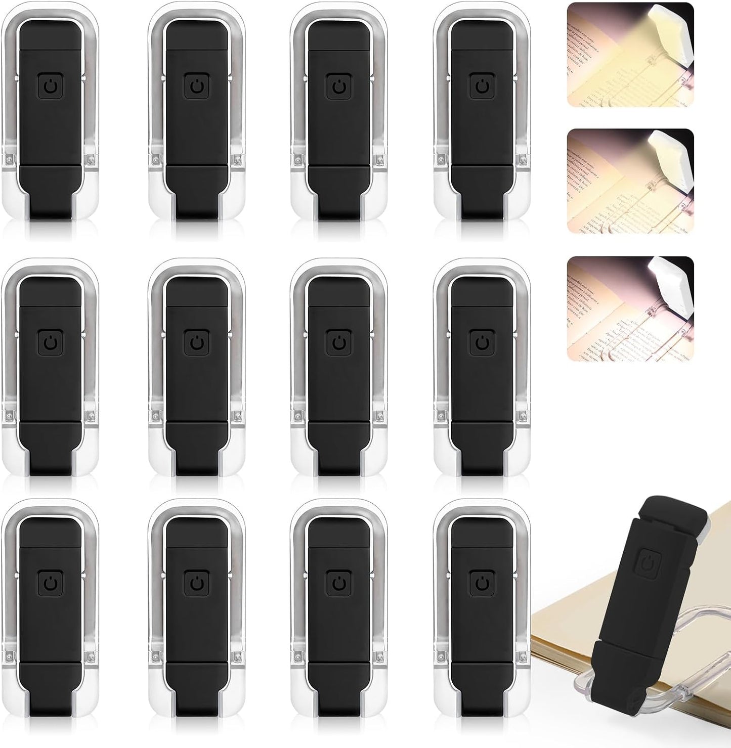 VZZNN 12 Pack Reading Light,Rechargeable Book Light for Reading in Bed,Clip-On Book Lights with 3 Color Temperature,Bulk Gifts for Book Lovers Kids Adults（Blue）