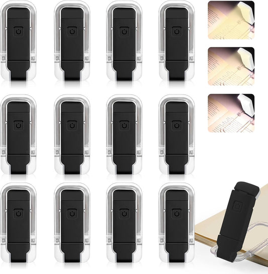 VZZNN 12 Pack Reading Light,Rechargeable Book Light for Reading in Bed,Clip-On Book Lights with 3 Color Temperature,Bulk Gifts for Book Lovers Kids Adults（Blue）
