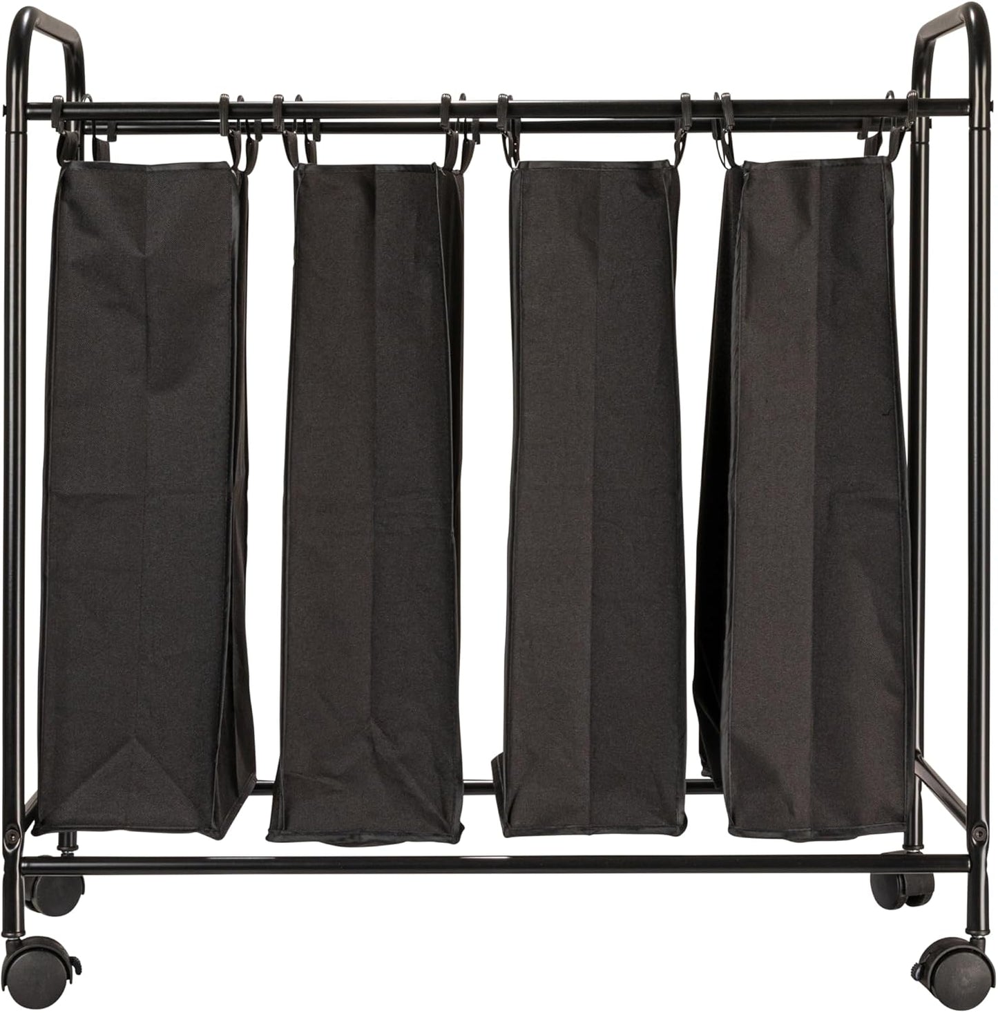 Household Essentials 7173 Rolling Quad Laundry Sorter with Removable Hamper Bags | Antique Bronze Frame