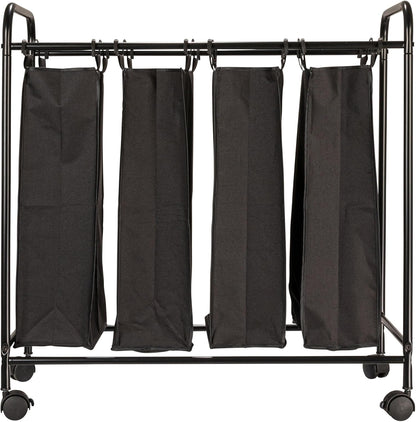 Household Essentials 7173 Rolling Quad Laundry Sorter with Removable Hamper Bags | Antique Bronze Frame