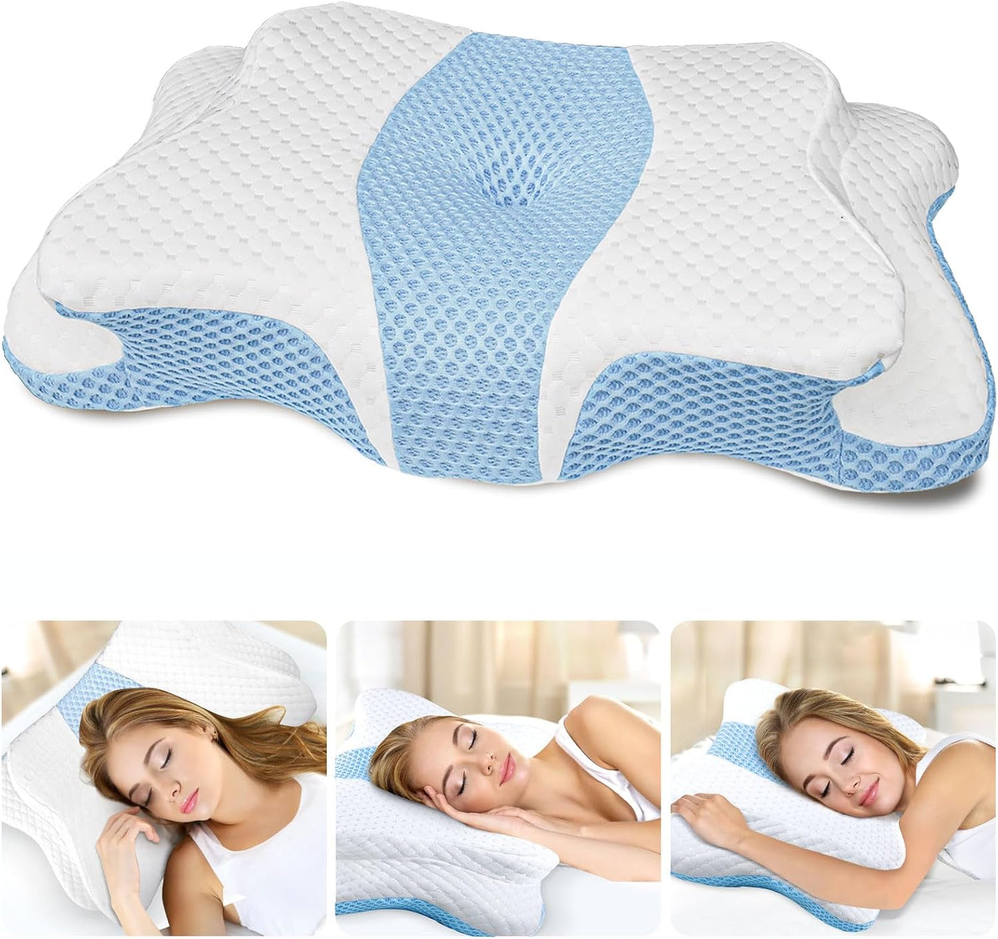 CHxxy Memory Foam Pillows, Cervical Pillow for Neck & Shoulder Pain Relief | Ergonomic Contour Bed Pillow, Soft for Side Sleep Stomach Sleeping and Back Sleeper-Queen Size&Grey